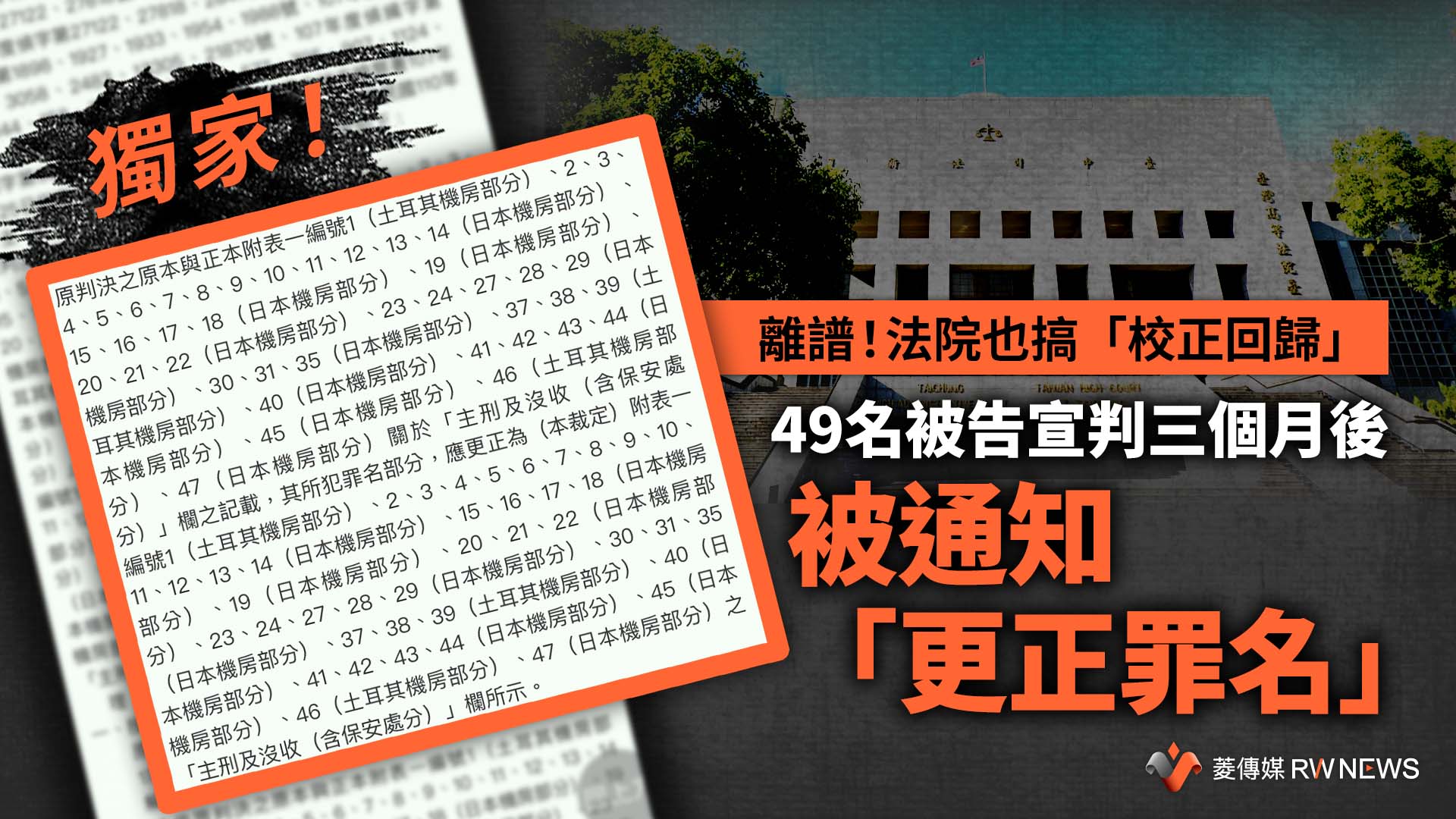 獨家／離譜！法院也搞「校正回歸」　49名被告宣判三個月後被告知「更正罪名」